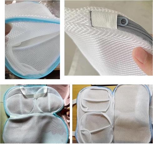2 Pack Bra Laundry Bags for Washing Machine Lingerie Wash Dryer Bag Non-Deform 3D Protective Bracket Case with Handle and Zipper for Women Underwe...