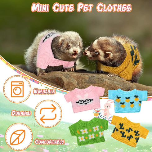 4 Pcs Easter Ferret Clothes Hamster Sweater Guinea Pig Clothes Bunny Costume Knitted Sweatshirt for Warm Winter Easter Vest Clothing Ferret Access...