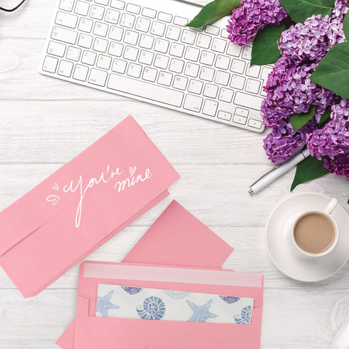 50 packs #6 3/4 Business envelopes, pink envelopes, self-sealing standard envelopes, suitable for personal and business, checks, mailing letters, ...