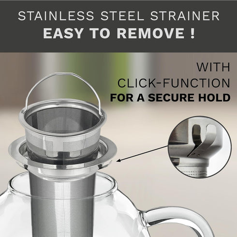Creano glass teapot 34oz (1000ml), tea maker with integrated stainless steel strainer and glass lid, ideal for preparing loose teas, drip-free, al...