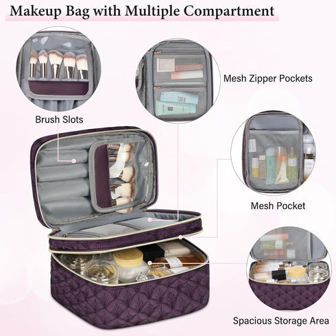 IGOLUMON Travel Makeup Bag Double Layer Make Up Bag Portable Large Cosmetic Bag Wide-open Toiletry Bag for Women Roomy Cosmetic Case Pouch Multifu...