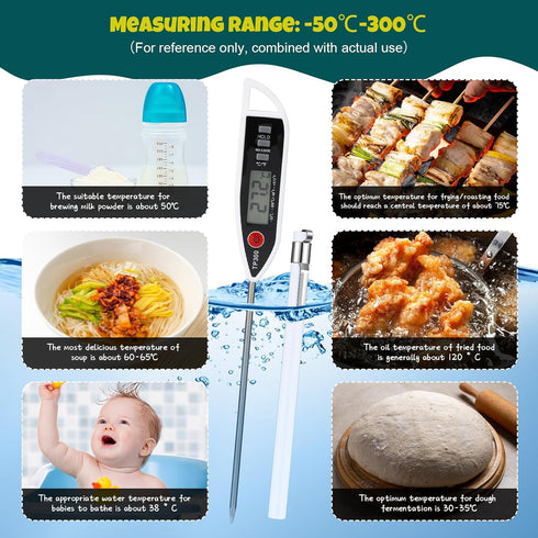 6 Sets Waterproof Food Thermometer for Water, Liquid, Candle and Cooking Digital Meat Thermometer with Long Probe Instant Read Thermometer for Kit...