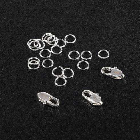 925 Sterling Silver Jewelry Making Lobster Claw 10mm, 23PCS Italian Rectangle Trigger Clasps with Open Jump Rings Set, Small Necklaces Bracelet Co...