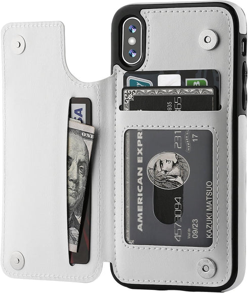iPhone Xs iPhone X Wallet Case with Card Holder, Premium PU Leather Kickstand Card Slots Case,Double Magnetic Clasp and Durable Shockproof Cover (...