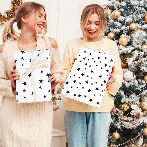 Bolsome 120 Sheets 20 * 14 Inches White Tissue Paper with Black Stars, Black Star Tissue Paper for Gift Wrapping, Black Stars Tissue Paper for Gif...