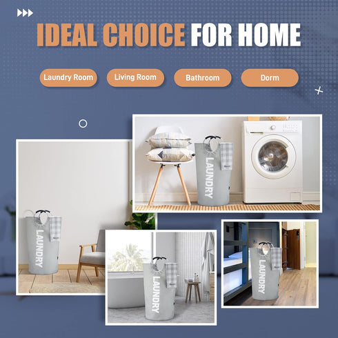 Caroeas 100L Laundry Basket,Large Laundry Hamper, Laundry Bag with Padded Handles, Clothes Hamper Stands Up Well, Collapsible Free Standing Easy S...