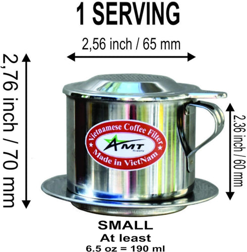 AMT 6.5 OZ Vietnamese Coffee Maker Coffee Filter, 2-3 Servings Phin, Screw Down Coffee Vietnamese Coffee Dripper for Vietnamese Style at Home Offi...