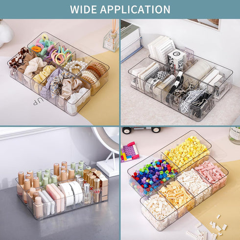 Yesesion Clear Plastic Cable Organizer Box with Adjustment Compartments, Desk Accessories Storage Case with 10 Wire Ties for Drawer, Office Suppli...