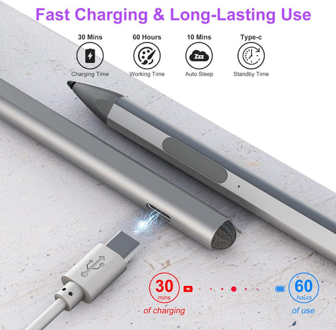 Stylus Pen for Microsoft Surface Pro/Book/Laptop/Studio - Surface Pro 11/10/9/8/7/6/5/4 Pen Windows Stylus with Palm Rejection and Rechargeable, 4...