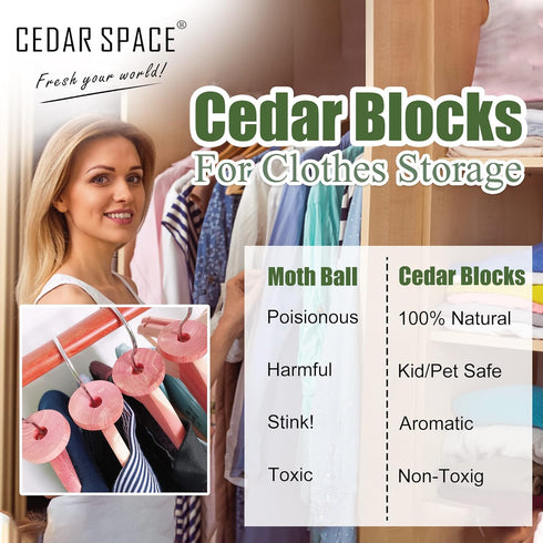 Cedar Blocks for Clothes Storage – 24 Pcs 100% Natural Cedar Rings | Wardrobe & Drawer Freshener for Closet Storage...