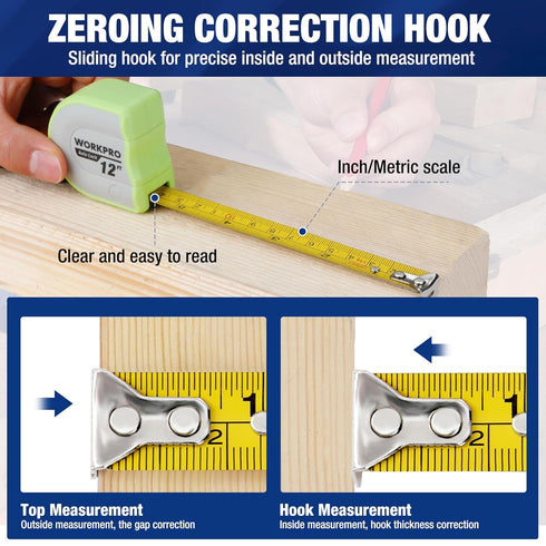 WORKPRO Mini Tape Measure, 3 Pcs 12FT Auto-Lock Easy Reading Tape Measurement, Inch/Metric Scale Pocket Size Small Tape Measure for Engineer, Port...