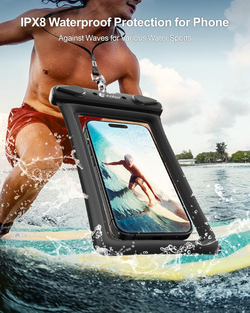 F-color Waterproof Phone Pouch - 2 Pack Phone Waterproof Pouch with Double Air Cushion for Phone Easy to Access?IPX8 Waterproof Phone Case Fit iPh...