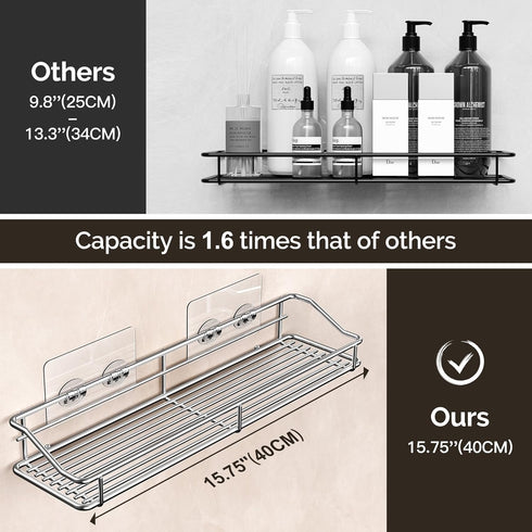 Orimade Bathroom Shelf Organizer Shower Caddy Storage Kitchen Rack with Traceless Transparent Adhesive No Drilling SUS304 Stainless Steel, 15.75 i...