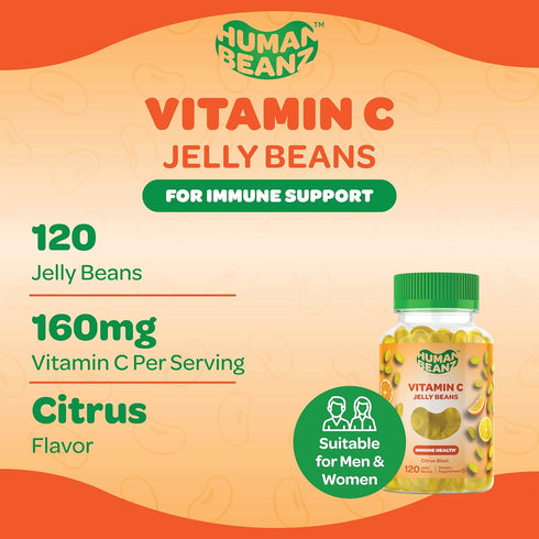 Vitamin C Jelly Bean Gummies for Adults, Immune Support Dietary Supplements, Vegetarian, 120 Citrus Blast Jelly Beans, Kosher...