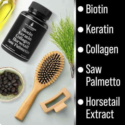 Biotin + Keratin + Collagen + Horsetail + Saw Palmetto. Advanced 5-in-1 Hair Growth Supplement for Women and Men. Hair Vitamins, DHT Blocker Pills...