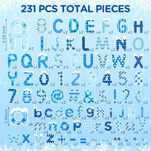 231 Pcs Christmas Bulletin Board Decoration Winter Letters Cutouts Combo Set Bulletin Board Alphabet Letters and Number Accents for Xmas Winter Ho...