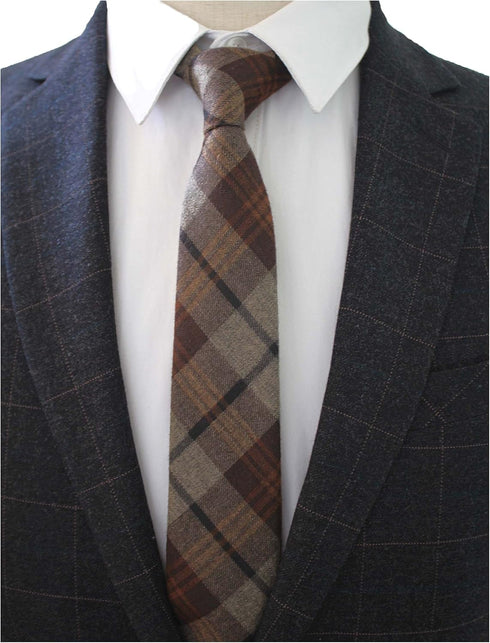 JEMYGINS 2.4" Mens Cotton Skinny Tie Plaid Striped Cashmere Wool Necktie...