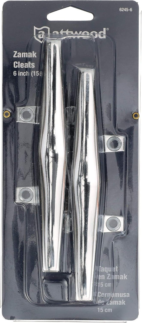 Attwood 6245-6 Chrome-Plated Zinc Cleats, 6 Inches Long, 2 3/32 inches Wide, Install with 4 Included #10 Fasteners...