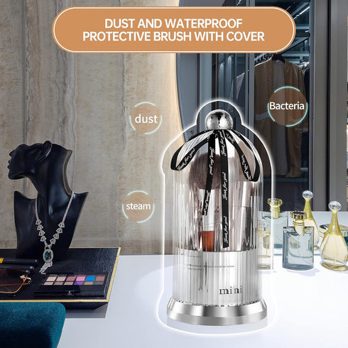 Makeup Brush Holder with lid, Rotating Dustproof & Waterproof Clear Makeup Brushes Organizer for Vanity Decor, Bathroom Countertops...