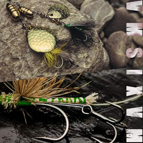 Trout Lures Trout Spinners, Rooster Bait Tail Trout Fishing Lures for Bass Salmon Pike, Fishing Spinner Kit Smallmouth Bass Lures with Brass Spinn...