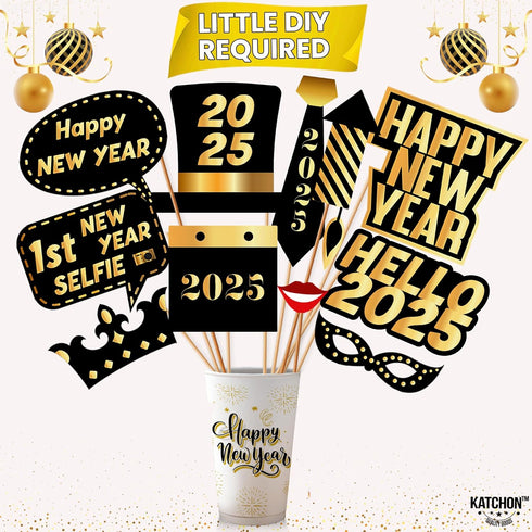 KatchOn, New Years Eve Photo Booth Props 2025 - New Year Photo Booth Props 2025 | New Years Eve Party Supplies 2025 | Happy New Year Decorations 2...
