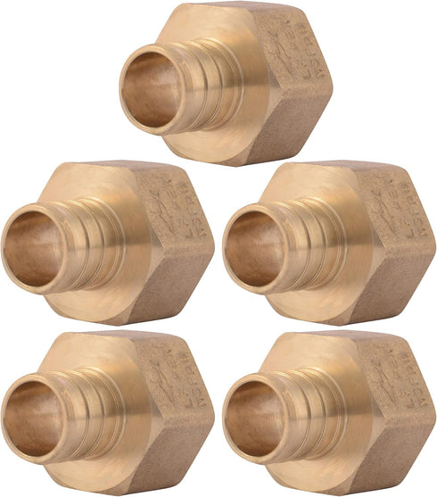 SharkBite 3/4 Inch FNPT Crimp Connector, Pack of 5, Brass Plumbing Fitting, PEX Pipe, PE-RT, UC088LFA5...