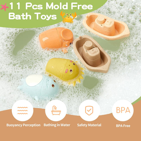 Bath Toys Animal with Bath Boats for Toddlers/ Infants 6 - 12- 18 Months,11 PCS Bath Toy for Babies Water Table Toys Toddler Birthday Gift for Pre...