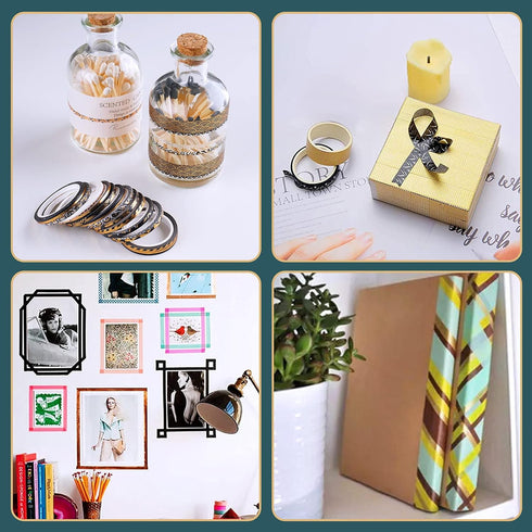 NiArt 80g Gold Foil Washi Tape Set, Random Patterned Slim Decorative Masking Tapes for Bullet Journals, Scrapbooking, DIY Crafts, Party Decor - Wi...