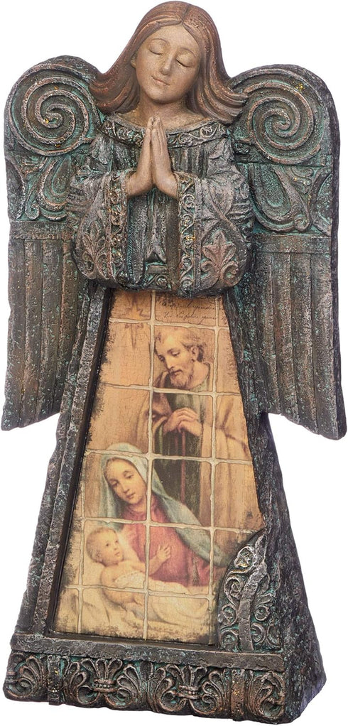 Roman Stone Angel with Holy Family Giclee, 9.5-Inch Height...