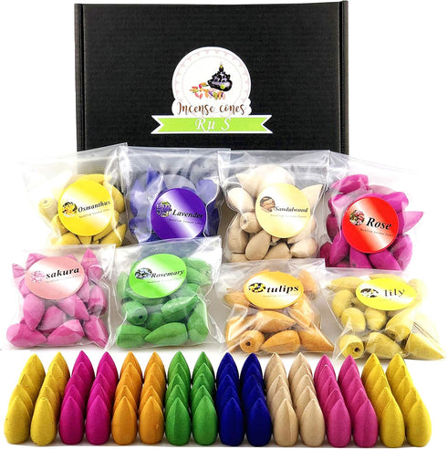 152 Pcs Backflow Incense Cones 8 Mixed Natural Scents Sandalwood Rose Lily Tulips Rosemary Lavender Sakura Osmanthus(Incense Cones)...