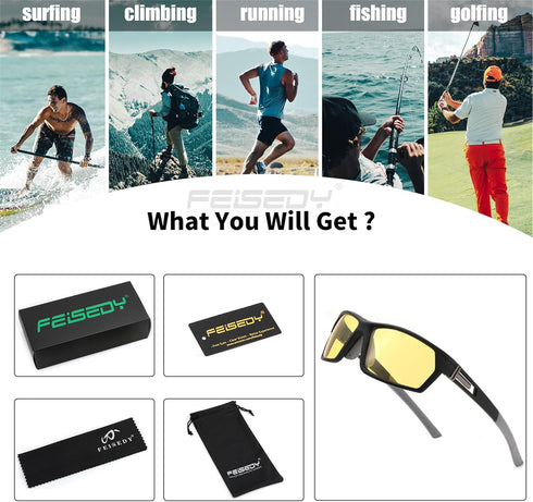 FEISEDY Polarized Sports Sunglasses for Men Women Youth Baseball Cycling Running Glasses UV400 Protection B0135...