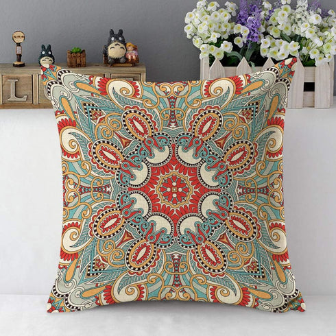 Mugod Paisley Flower Throw Pillow Cover Traditional Ethnic Floral Red Teal White Yellow Cotton Linen Square Cushion Cover Standard Pillowcase 18x1...