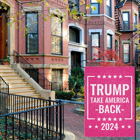 GAGEC Garden Flag Trump Take America Back 2024 Pink Glitter Flag Double Sided Outdoor Decor Yard Lawn Home Decoration 12.5 x 18 Inch...
