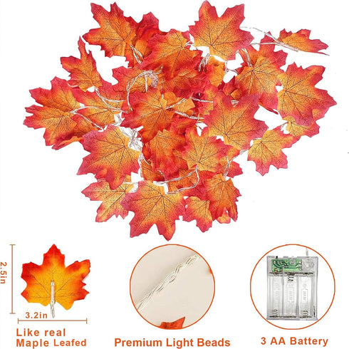 4 Pack Fall Decor Fall Garland with Lights Fall Decorations for Home, Total 40Ft 80LED Enlarged Maples Leaves Fall Lights Battery Operated Autumu ...