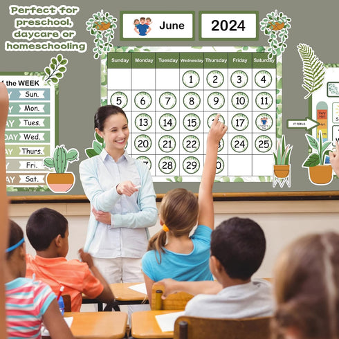 Classroom Calendar Bulletin Board Set, Greenery Calendar for Classroom Decorations Preschool Wall Calendar Bulletin Board for Teacher Must Have...