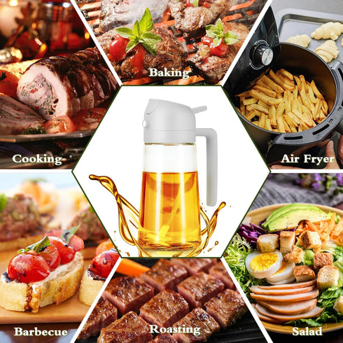 Oil Spray Bottle, 2 in 1 Oil Spray and Oil Container, 470ml/ 16oz Olive Oil Spray Bottle,Cooking Oil Spray Glass for Used for Air Fryer, Baking, G...