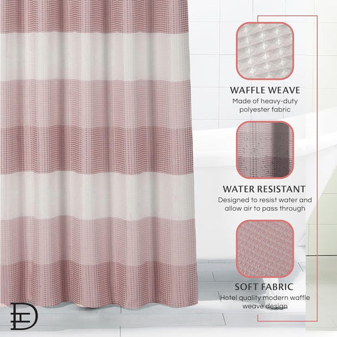 Dainty Home Waffle Weave Shower Curtain - Ombre Striped Pattern in Blush 70" x 72" - Water Resistant Polyester Blend, Washable Shower Curtain - Pe...