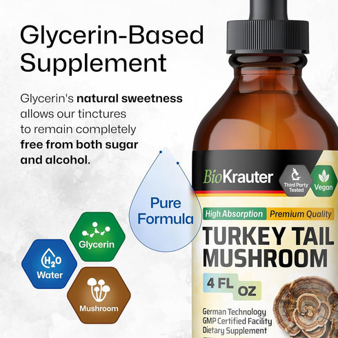 BIO KRAUTER Turkey Tail Mushroom Supplement - Turkey Tail Extract for Immune Support - Vegan, Alcohol & Sugar Free Drops 4 Fl.Oz....