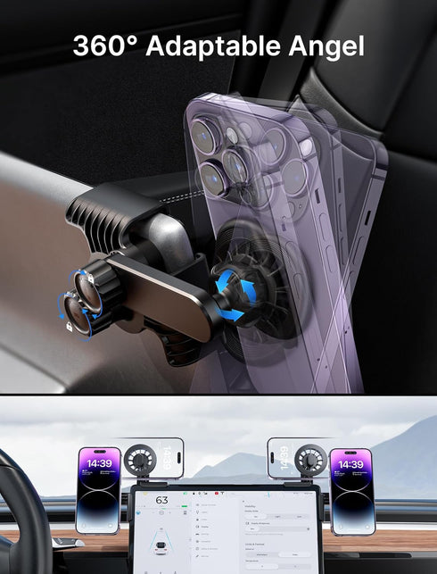 JSAUX Tesla Phone Mount, for MagSafe Phone Holder Stand ?Screen-Locked with Base?, Only Compatible with Tesla New Model 3 2023/Y/S/X, Fits for All...