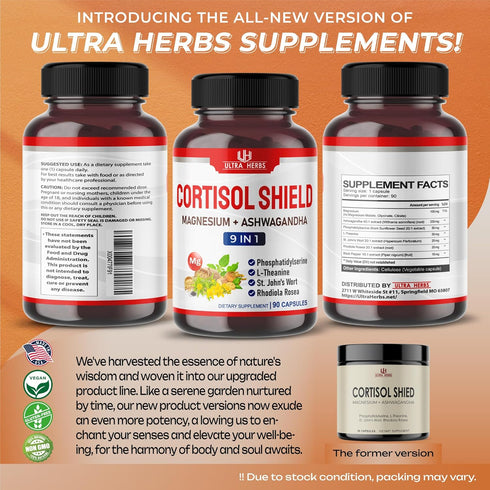 CORTISOL SHIELD 9 in 1-15,250mg Magnesium + Ashwagandha with Phosphatidylserine, L-Theanine, St. John's Wort, Rhodiola Rosea - Relaxation Support,...