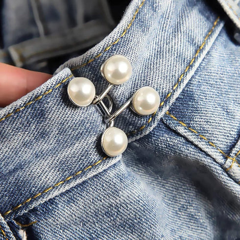 Jean Button Pins, Adjustable Jean Button, Detachable Jean Button Pin, No Sewing Required, Perfect Fit Instant Jean Button.(White Pearl)...