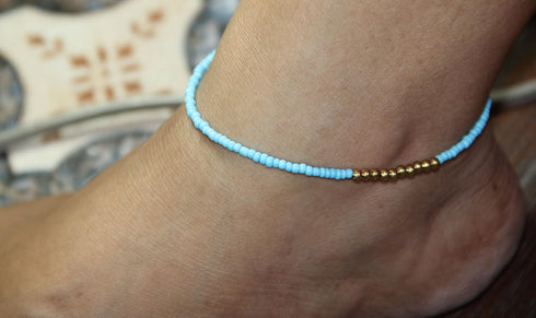 Handmade Anklet, Blue Beads, Bohemian (P5)...
