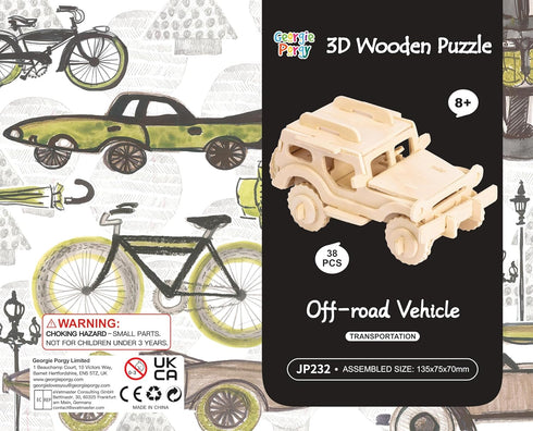 Georgie Porgy 3D Wooden Puzzles for Kids Toys Construction Woodcraft Kits DIY Model Puzzle Kits Birthday Gifts Pack of 3 (Sports Cars Off-Road Veh...