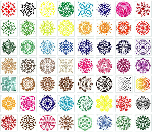56 Pieces (3.6x3.6 inches) Painting Supplies Mandala Stencil Mandala Template Rangoli Stencils Mandala Stippling Tool Set, Suitable for Art Projec...
