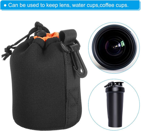 PATIKIL Camera Lens Bag, 3.5" IDx5.5 H Drawstring Lens Pouch with Thick Protective Neoprene, Lens Case for DSLR Camera Lens, Water Coffee Cups, Bl...