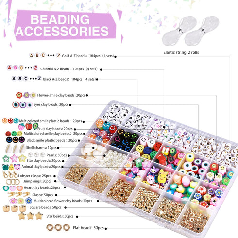 Greentime 8640PCS Clay Beads for Bracelet Making, 48 Colors Flat Round PolymerBeads Spacer Heishi Beads with 312pcs Letter Beads and 535pcs Pendan...