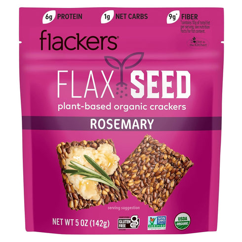 Flackers Organic Rosemary Flaxseed Crackers, 5 Ounce 1-Pack, Gluten Free, Non GMO, Vegan, Keto Snack, 9 Grams Fiber, 1 Net Carb...