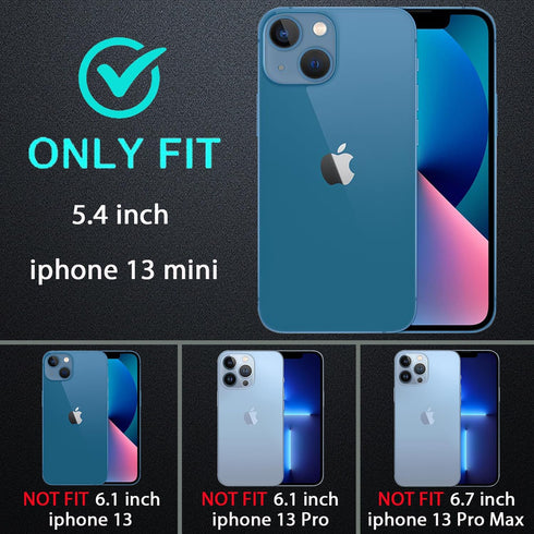 for iphone 13 Mini Case, Military Grade 3 in 1 Heavy Duty Shockproof/Drop Proof/Dust Proof Case with 2Pcs Tempered Glass Screen Protector (Black/G...