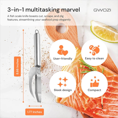 Fish Scale Knife 3-in-1 - Multifunction Fish Scaler Remover for Cut/Scrape/Dig - Fish Maw Knife Stainless Steel - Fish Descaler Tool for Open Bell...
