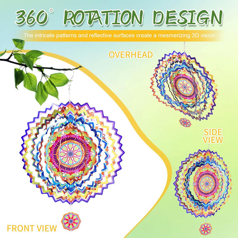 ITEFDTUTNE Metal Wind Spinners, Mandala Stainless Steel 3D Hanging Wind Spinners, 12 inch Laser Cut Wind Sculptures for Women Gift, Indoor/Outdoor...